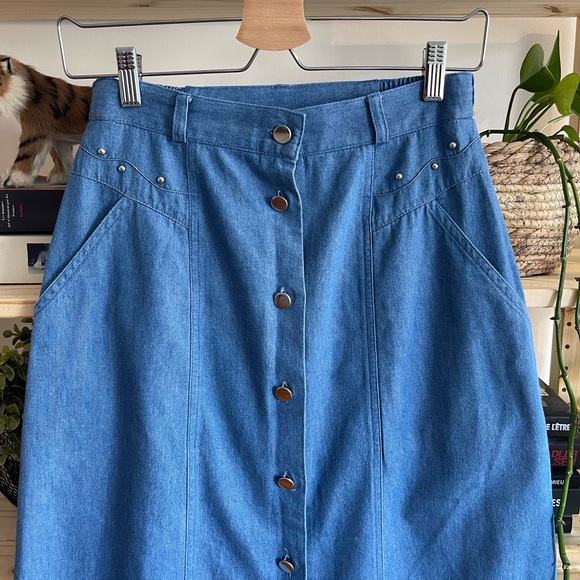 90’s lightweight denim cotton buttoned skirt / 6p - Picture 6 of 13